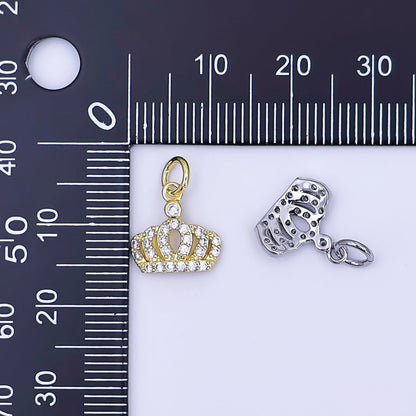 24K Gold Filled Micro Paved CZ Royal Crown Charm in Gold &amp; Silver | AJ299