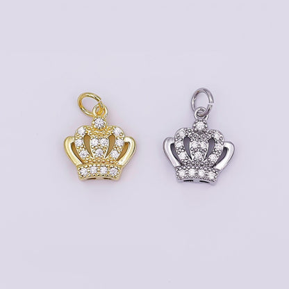24K Gold Filled Micro Paved CZ Royal Crown Charm in Gold &amp; Silver | AJ326