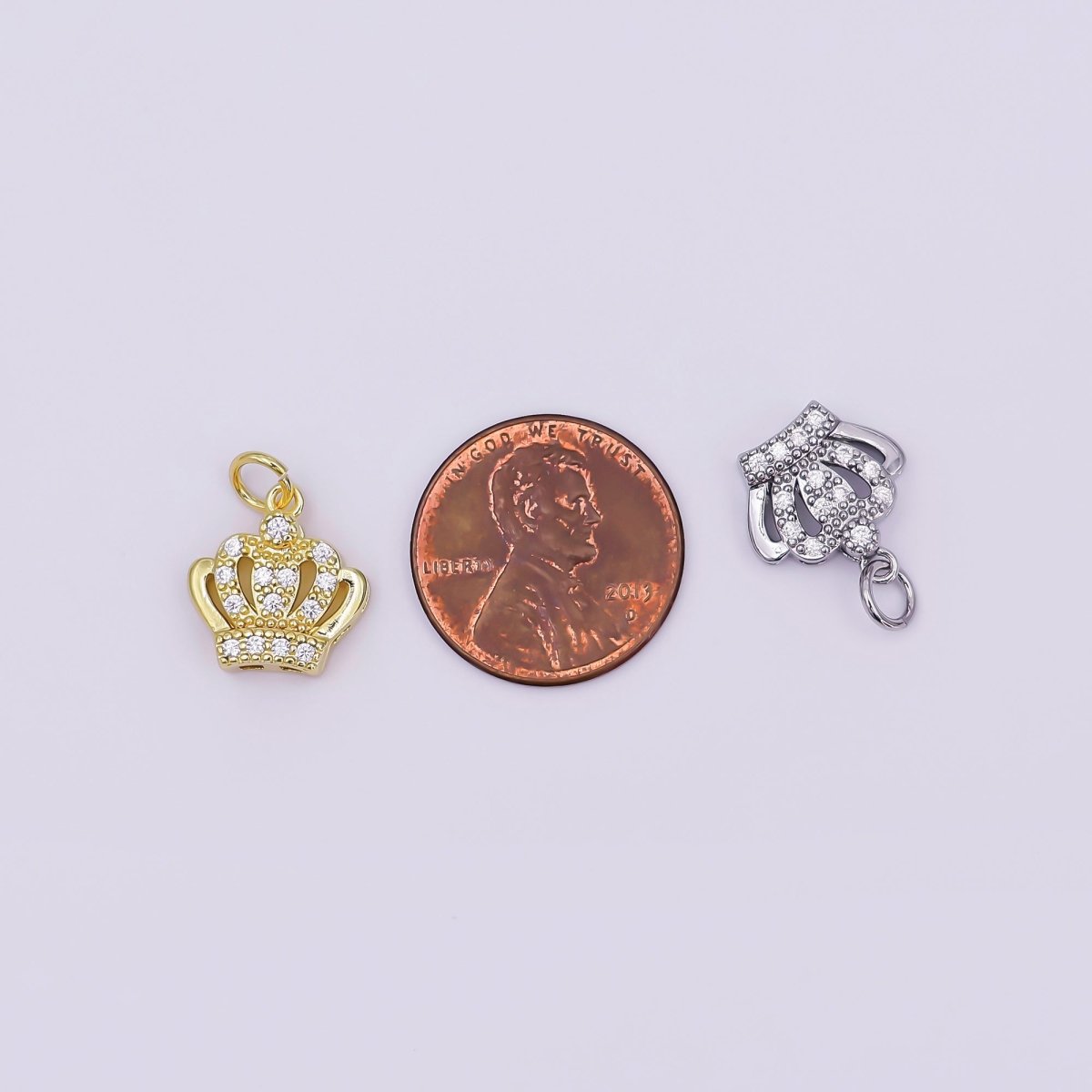 24K Gold Filled Micro Paved CZ Royal Crown Charm in Gold &amp; Silver | AJ326