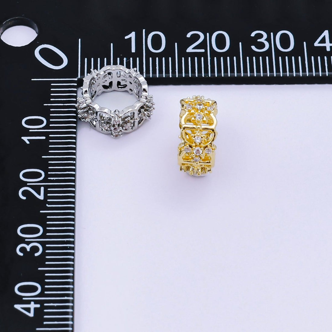24K Gold Filled Micro Paved CZ Royal Flower Celestial Bead Spacer in Silver &amp; Gold | B036