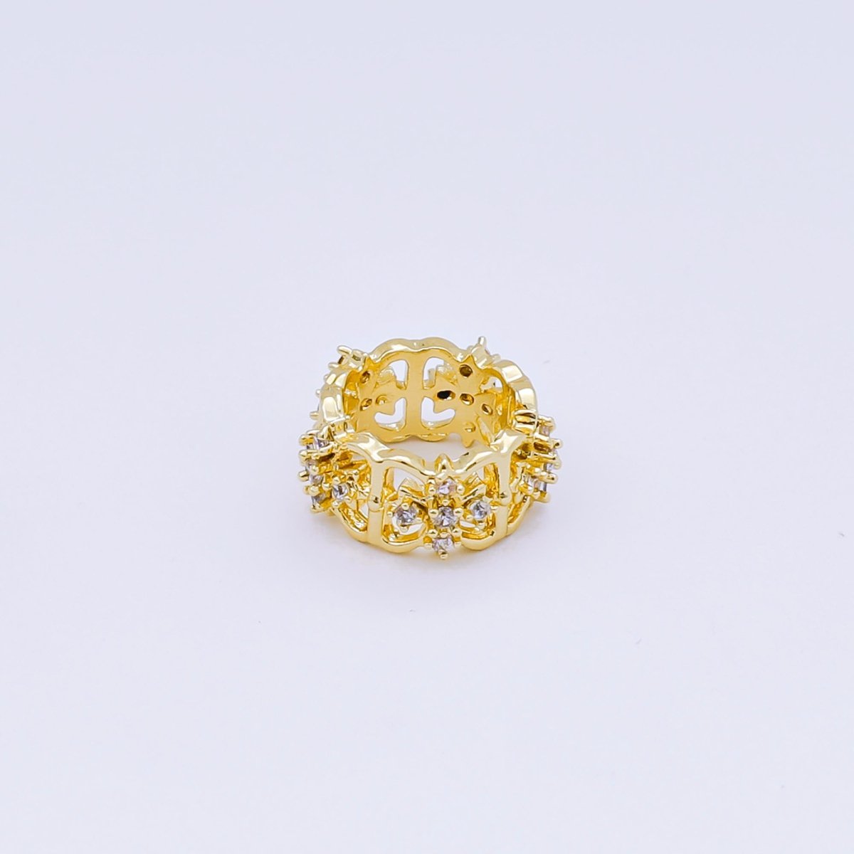 24K Gold Filled Micro Paved CZ Royal Flower Celestial Bead Spacer in Silver &amp; Gold | B036