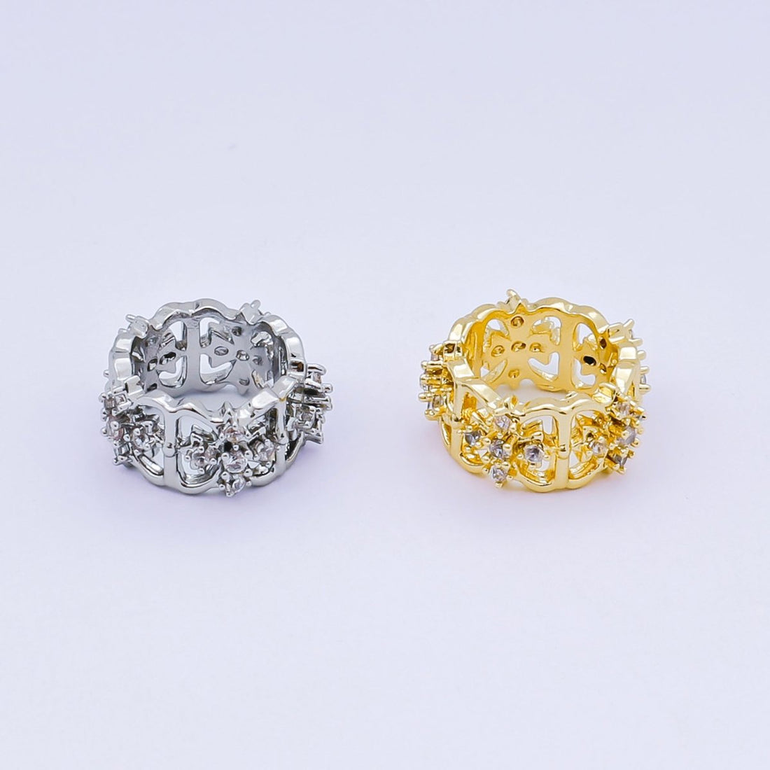 24K Gold Filled Micro Paved CZ Royal Flower Celestial Bead Spacer in Silver &amp; Gold | B036