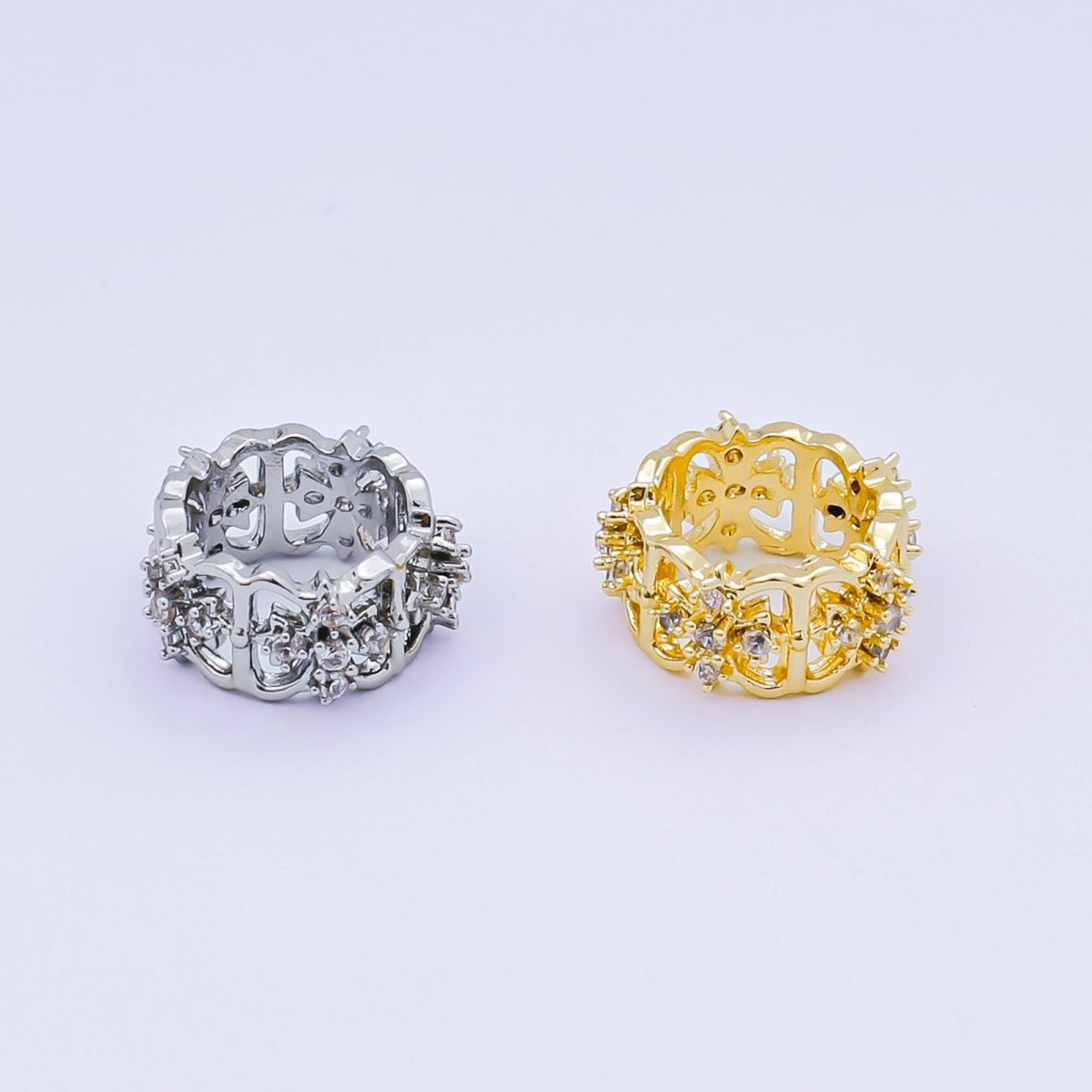 24K Gold Filled Micro Paved CZ Royal Flower Celestial Bead Spacer in Silver &amp; Gold | B036