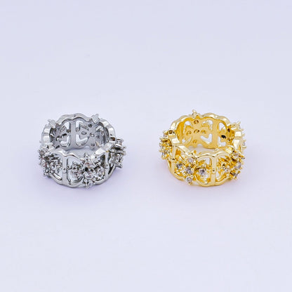 24K Gold Filled Micro Paved CZ Royal Flower Celestial Bead Spacer in Silver &amp; Gold | B036