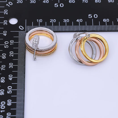24K Gold Filled Micro Paved CZ Safety Pin Interlocked Mixed Metal Rings | O1062 - O1161