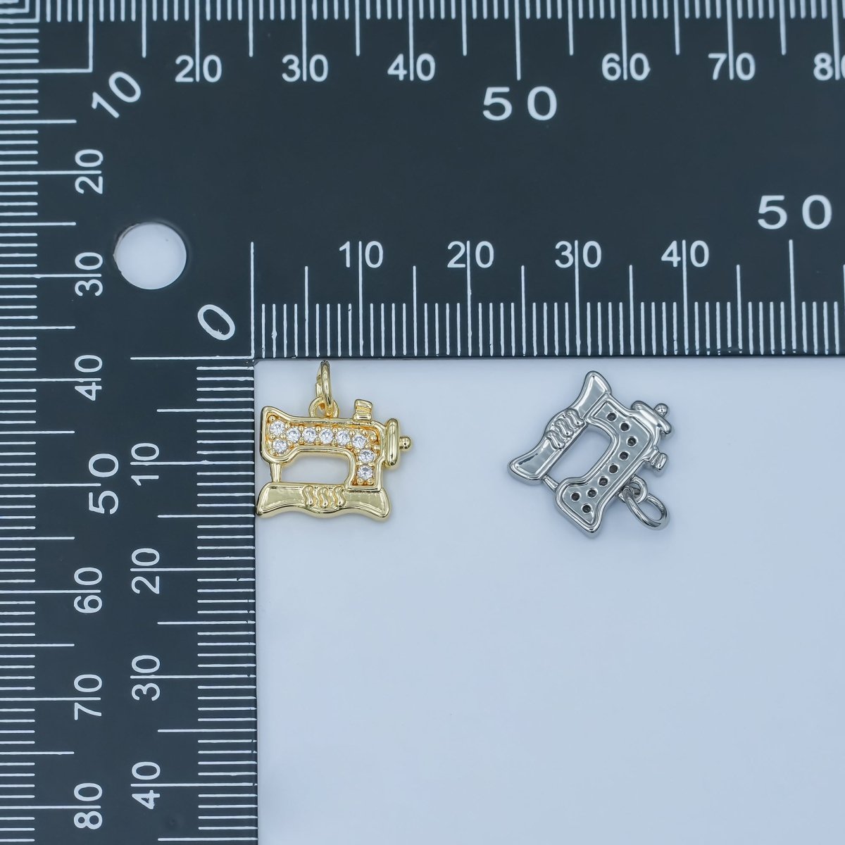 24K Gold Filled Micro Paved CZ Sewing Machine Charm in Gold &amp; Silver | E500