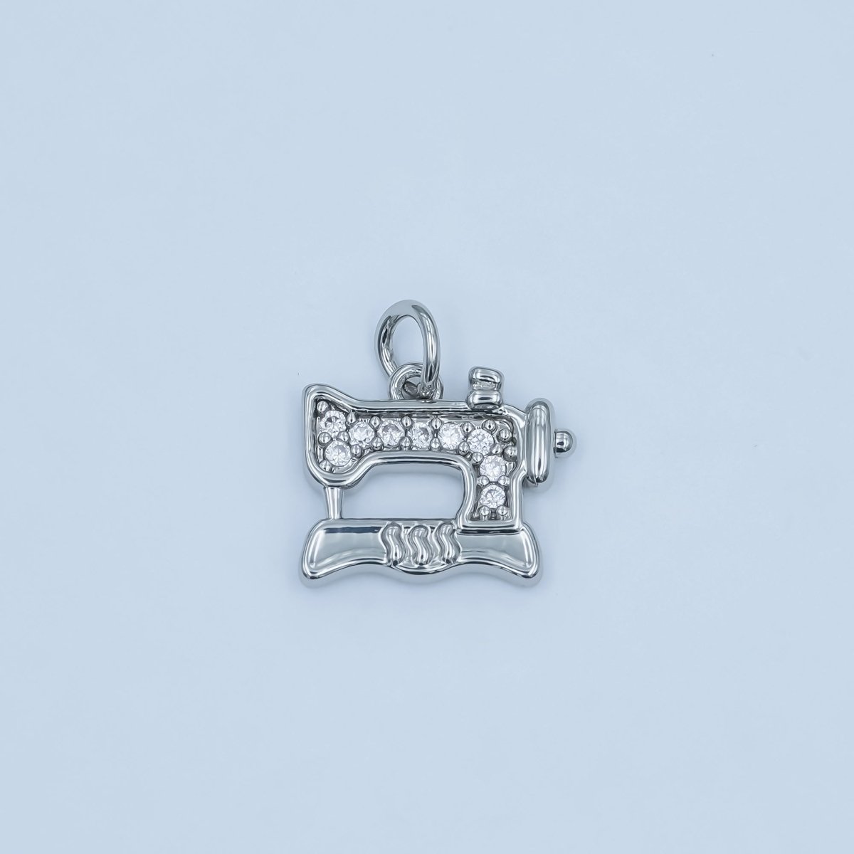 24K Gold Filled Micro Paved CZ Sewing Machine Charm in Gold &amp; Silver | E500