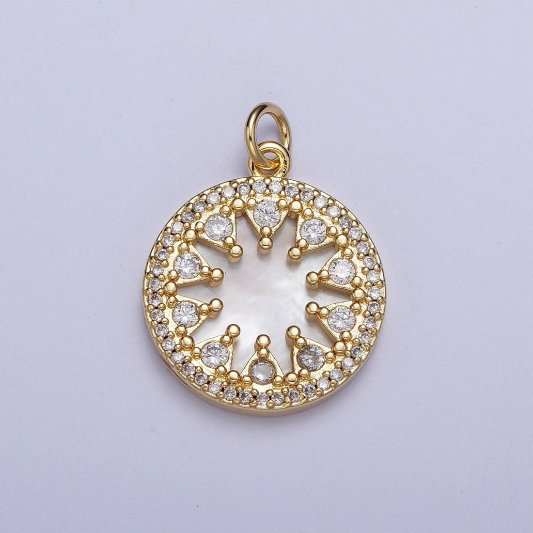 24K Gold Filled Micro Paved CZ Shell Round Medallion Charm For Jewelry Making | X-706
