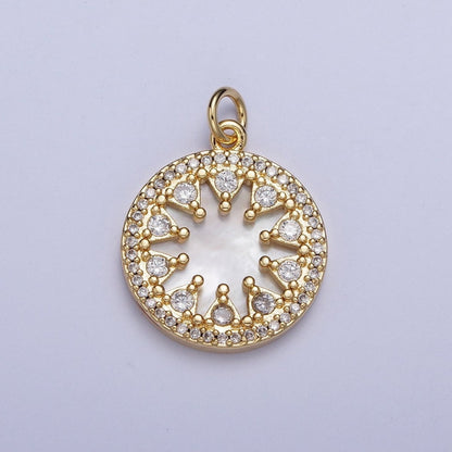 24K Gold Filled Micro Paved CZ Shell Round Medallion Charm For Jewelry Making | X-706