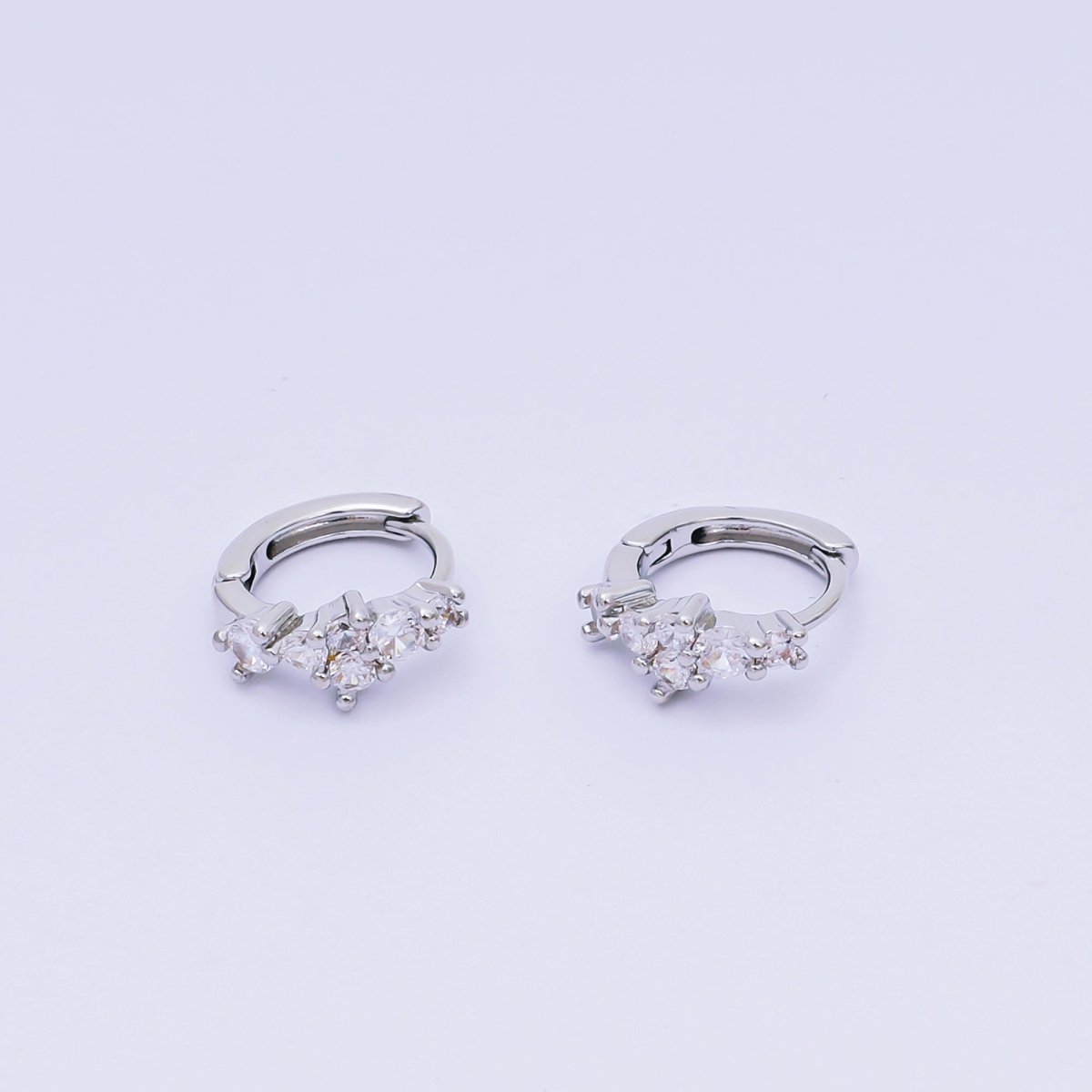 24K Gold Filled Micro Paved CZ Simple Mixed Cut CZ Huggie Hoops Earrings in Gold  | AJ-125