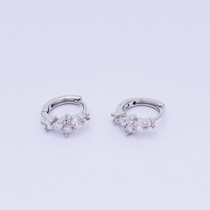24K Gold Filled Micro Paved CZ Simple Mixed Cut CZ Huggie Hoops Earrings in Gold  | AJ-125