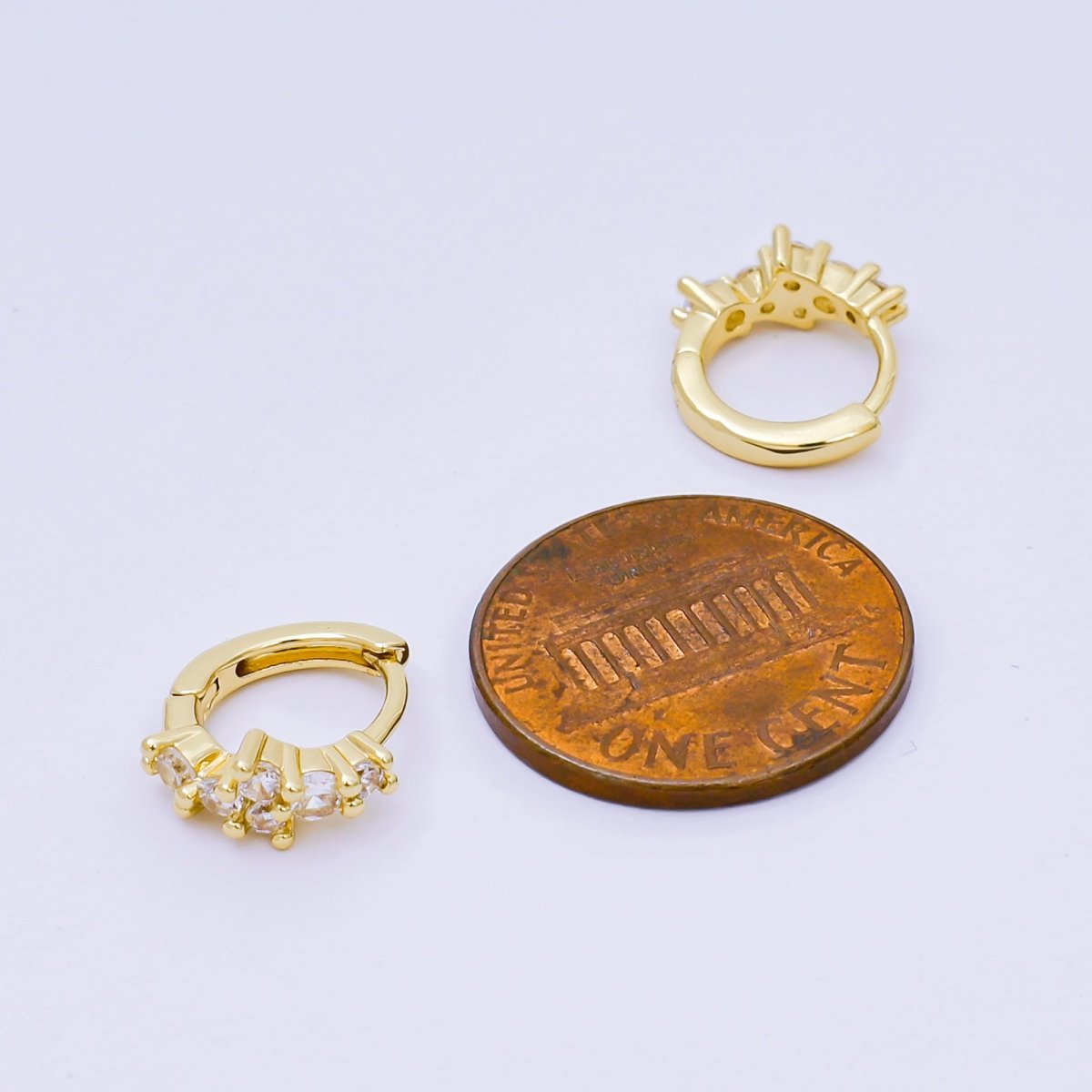 24K Gold Filled Micro Paved CZ Simple Mixed Cut CZ Huggie Hoops Earrings in Gold  | AJ-125