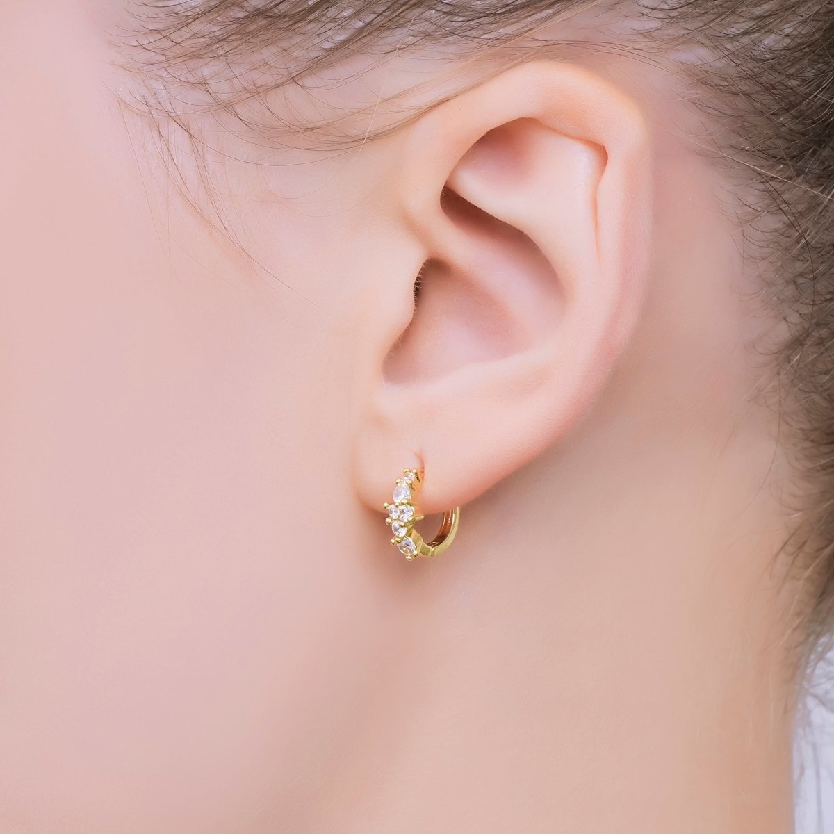 24K Gold Filled Micro Paved CZ Simple Mixed Cut CZ Huggie Hoops Earrings in Gold  | AJ-125
