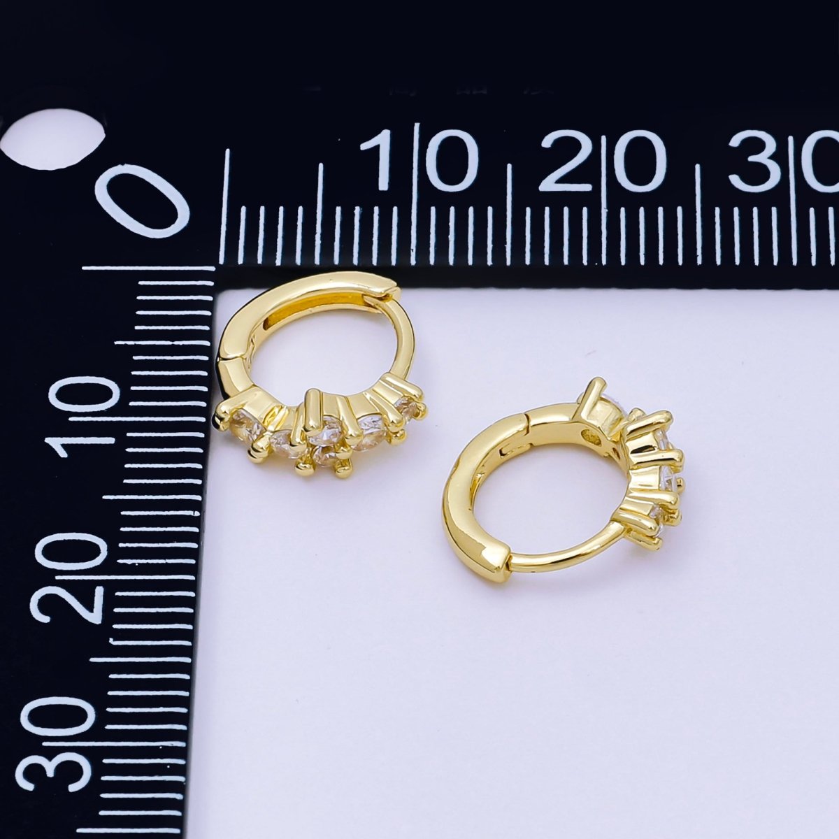24K Gold Filled Micro Paved CZ Simple Mixed Cut CZ Huggie Hoops Earrings in Gold  | AJ-125