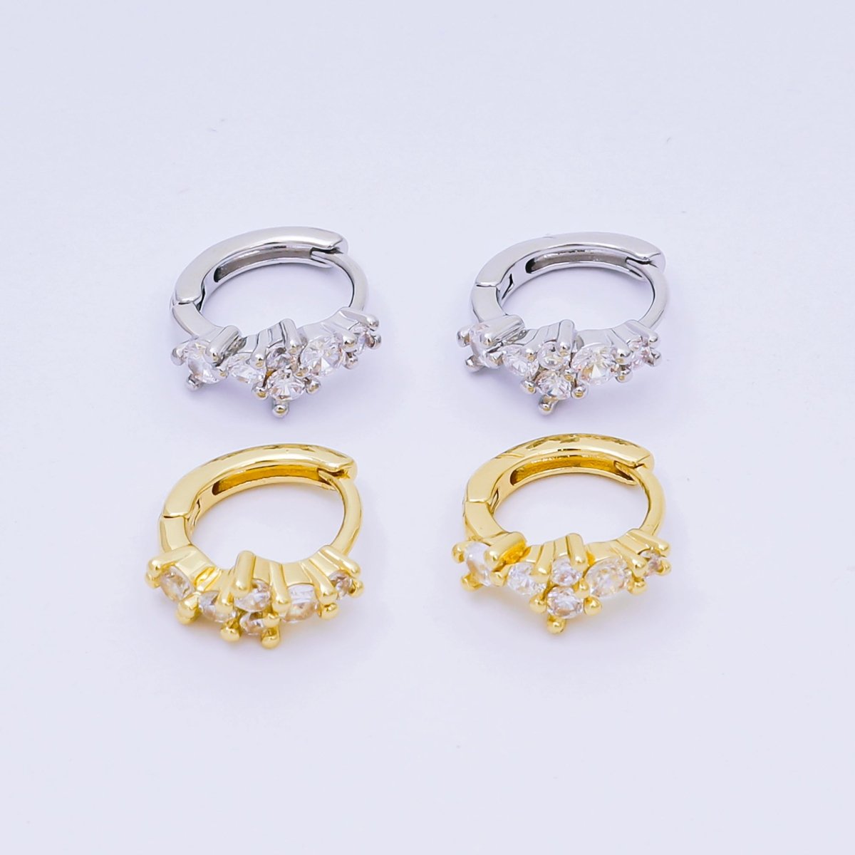24K Gold Filled Micro Paved CZ Simple Mixed Cut CZ Huggie Hoops Earrings in Gold  | AJ-125