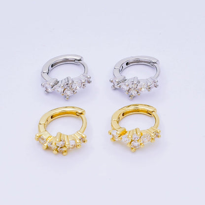 24K Gold Filled Micro Paved CZ Simple Mixed Cut CZ Huggie Hoops Earrings in Gold  | AJ-125