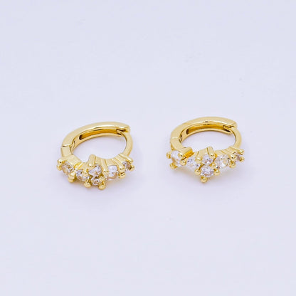 24K Gold Filled Micro Paved CZ Simple Mixed Cut CZ Huggie Hoops Earrings in Gold  | AJ-125