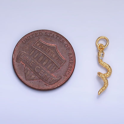 24K Gold Filled 16.5mm CZ Textured Snake Serpent Multidimensional 3D Charm in Gold &amp; Silver | W796