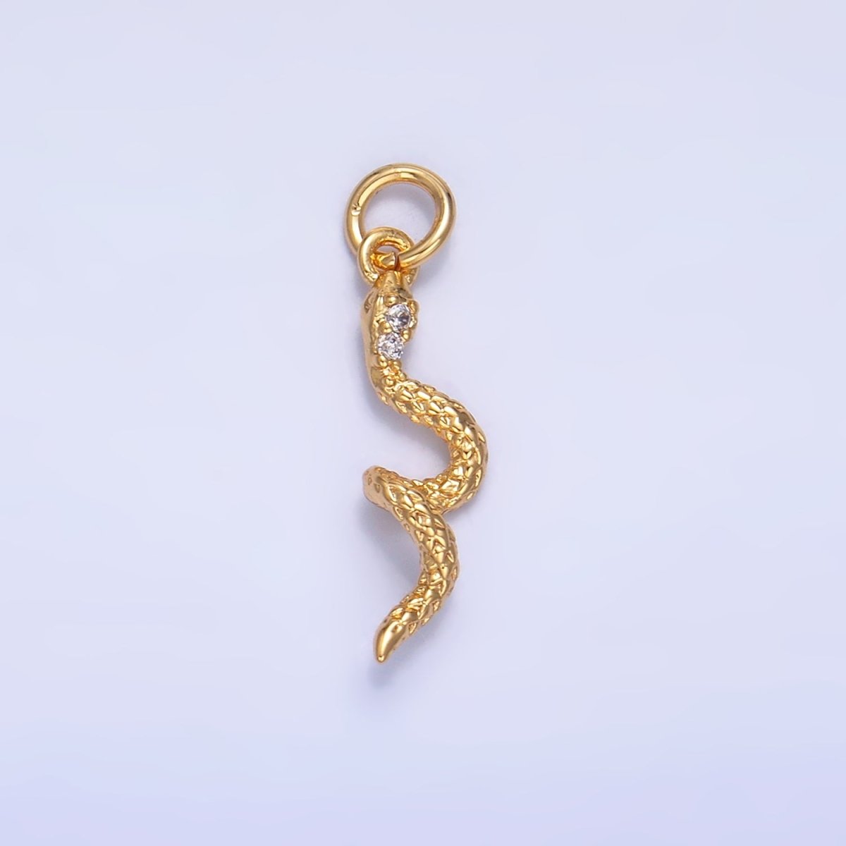 24K Gold Filled 16.5mm CZ Textured Snake Serpent Multidimensional 3D Charm in Gold &amp; Silver | W796