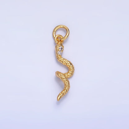 24K Gold Filled 16.5mm CZ Textured Snake Serpent Multidimensional 3D Charm in Gold &amp; Silver | W796