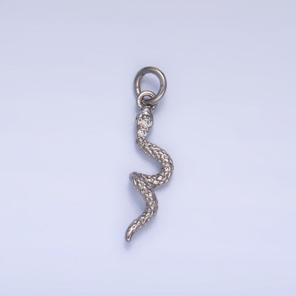 24K Gold Filled 16.5mm CZ Textured Snake Serpent Multidimensional 3D Charm in Gold &amp; Silver | W796