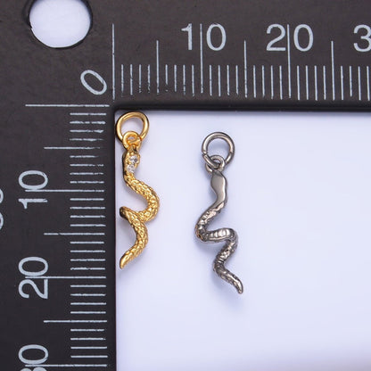 24K Gold Filled 16.5mm CZ Textured Snake Serpent Multidimensional 3D Charm in Gold &amp; Silver | W796