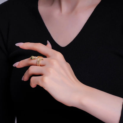 24K Gold Filled Micro Paved CZ Snake Serpent Multiple Band Ring | O851