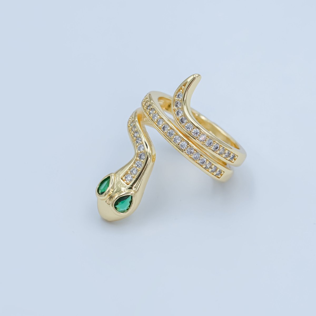 24K Gold Filled Micro Paved CZ Snake Serpent Multiple Band Ring | O851