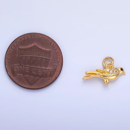 24K Gold Filled Micro Paved CZ Song Bird Charm in Gold &amp; Silver | W443