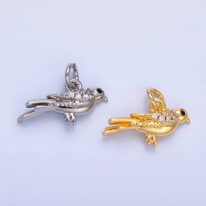 24K Gold Filled Micro Paved CZ Song Bird Charm in Gold &amp; Silver | W443
