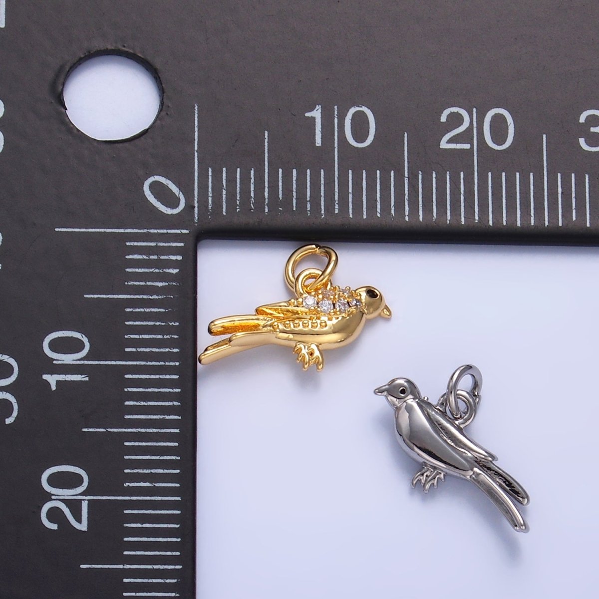 24K Gold Filled Micro Paved CZ Song Bird Charm in Gold &amp; Silver | W443