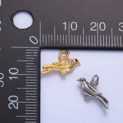24K Gold Filled Micro Paved CZ Song Bird Charm in Gold &amp; Silver | W443