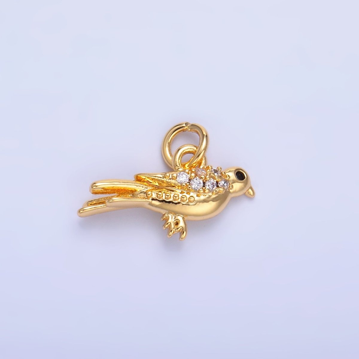 24K Gold Filled Micro Paved CZ Song Bird Charm in Gold &amp; Silver | W443