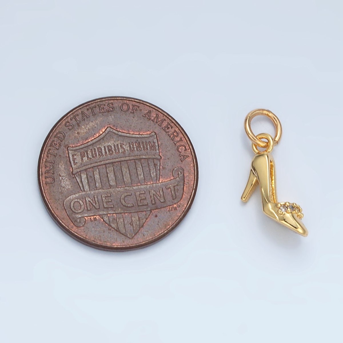24K Gold Filled 12.5mm Micro Paved CZ Stiletto Heels Charm in Gold &amp; Silver | X934