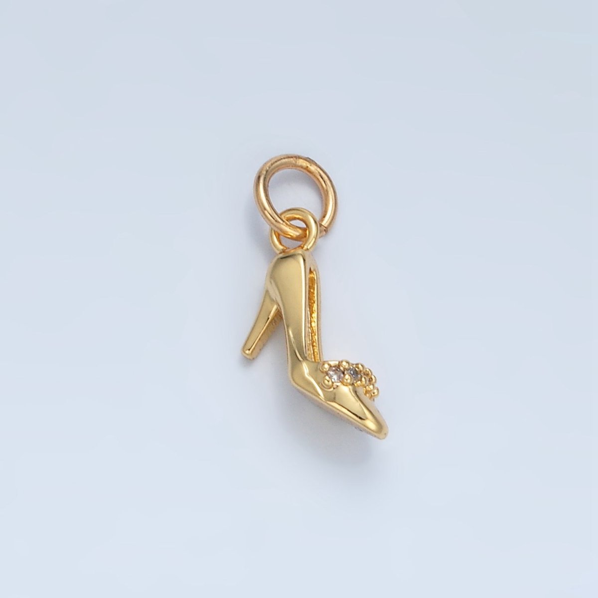 24K Gold Filled 12.5mm Micro Paved CZ Stiletto Heels Charm in Gold &amp; Silver | X934