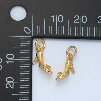 24K Gold Filled 12.5mm Micro Paved CZ Stiletto Heels Charm in Gold &amp; Silver | X934