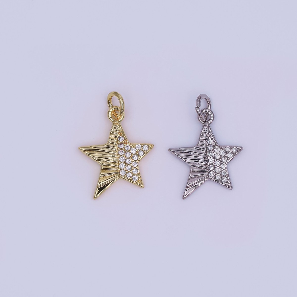 24K Gold Filled Micro Paved CZ Sunburst Star Charm in Gold &amp; Silver | AF428