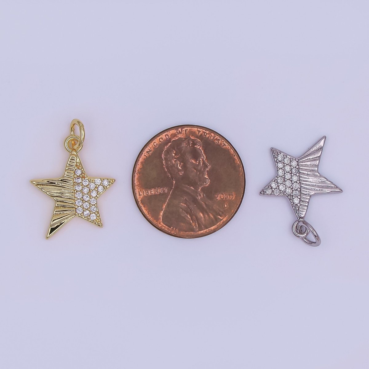 24K Gold Filled Micro Paved CZ Sunburst Star Charm in Gold &amp; Silver | AF428