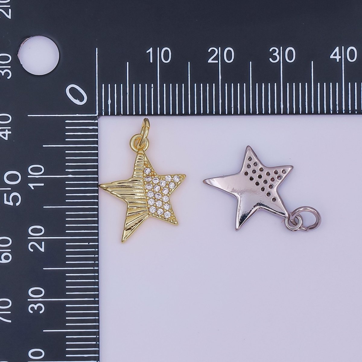 24K Gold Filled Micro Paved CZ Sunburst Star Charm in Gold &amp; Silver | AF428