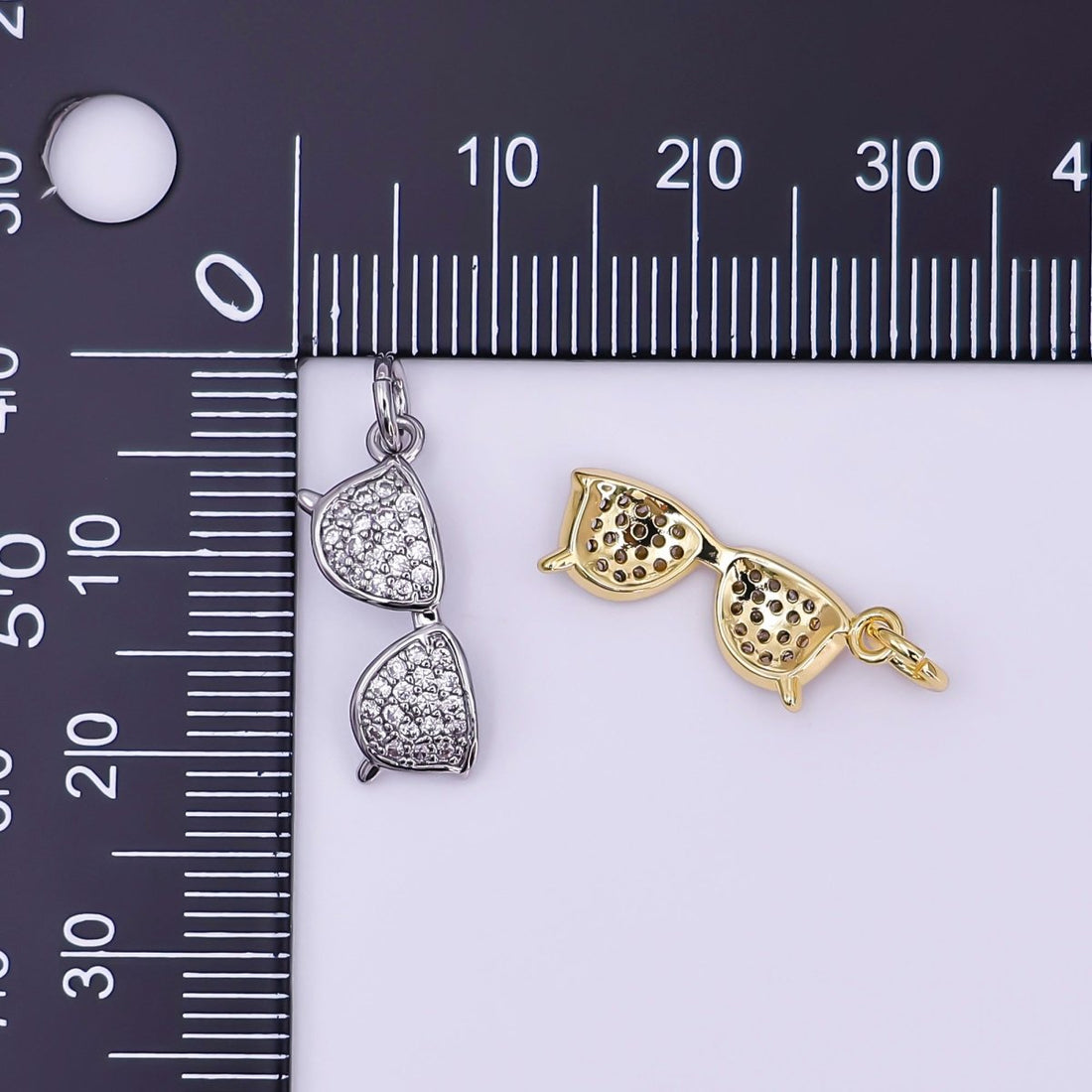 24K Gold Filled Micro Paved CZ Sunglasses Eyewear Charm in Gold &amp; Silver | AJ325