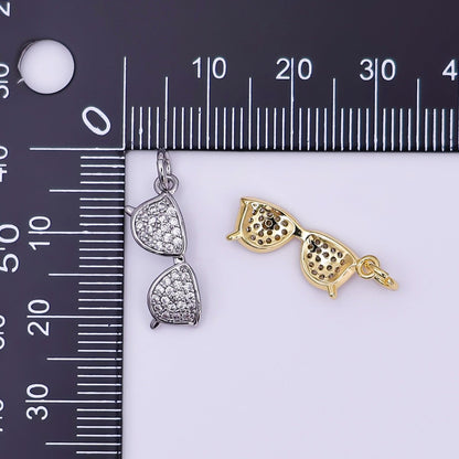 24K Gold Filled Micro Paved CZ Sunglasses Eyewear Charm in Gold &amp; Silver | AJ325