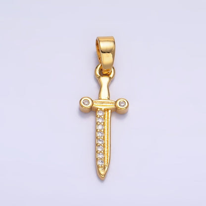 24K Gold Filled Micro Paved CZ Sword Cross Pendant | AA1059