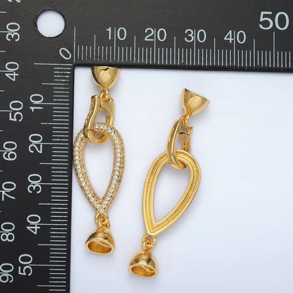 24K Gold Filled Micro Paved CZ Teardrop with Snap Lock Latch Closure Findings Set | Z829