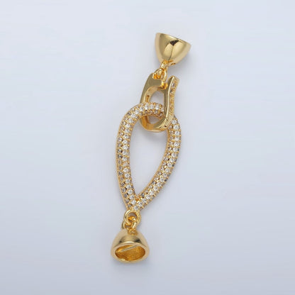 24K Gold Filled Micro Paved CZ Teardrop with Snap Lock Latch Closure Findings Set | Z829