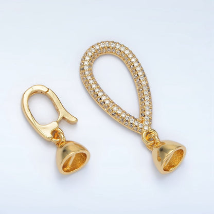 24K Gold Filled Micro Paved CZ Teardrop with Snap Lock Latch Closure Findings Set | Z829