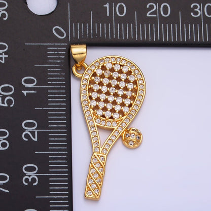 24K Gold Filled Micro Paved CZ Tennis Racket Ball Pendant | AA1066