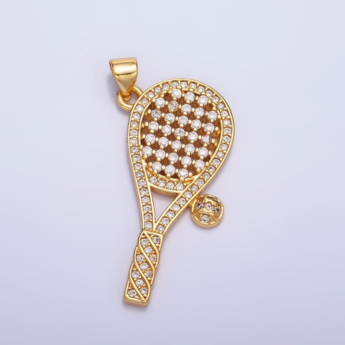 24K Gold Filled Micro Paved CZ Tennis Racket Ball Pendant | AA1066
