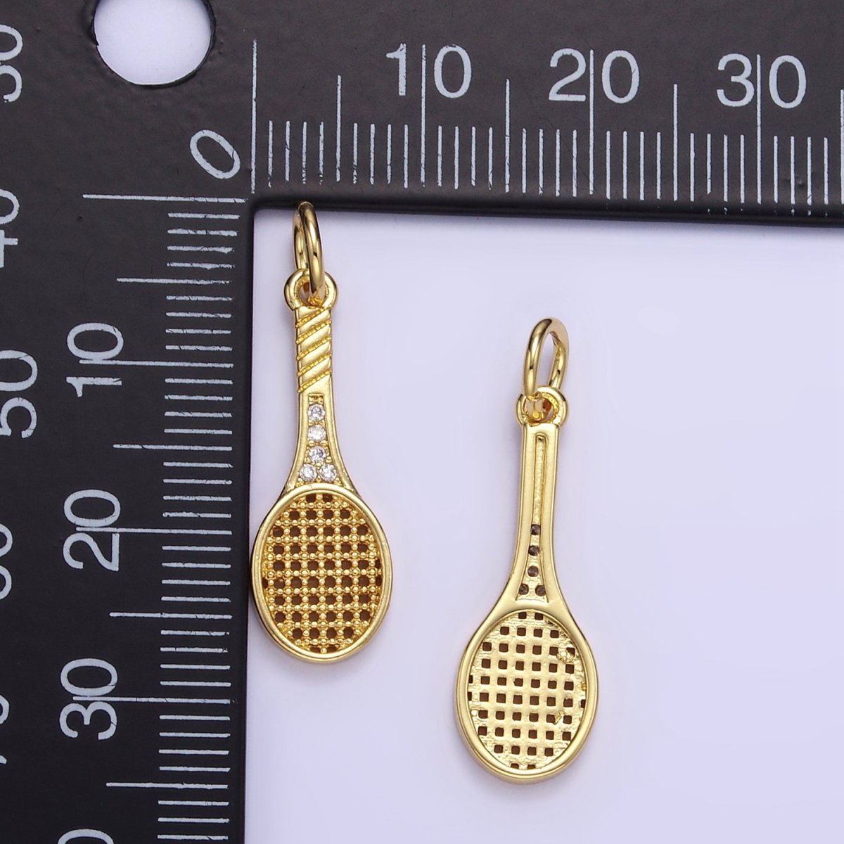 24K Gold Filled Micro Paved CZ Tennis Racket Charm in Gold &amp; Silver | AG888