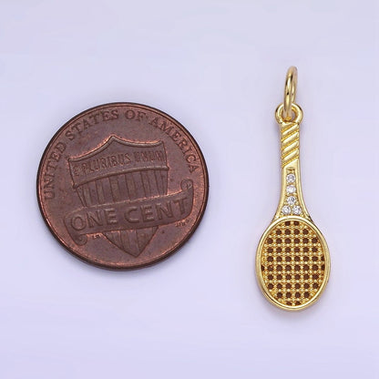24K Gold Filled Micro Paved CZ Tennis Racket Charm in Gold &amp; Silver | AG888