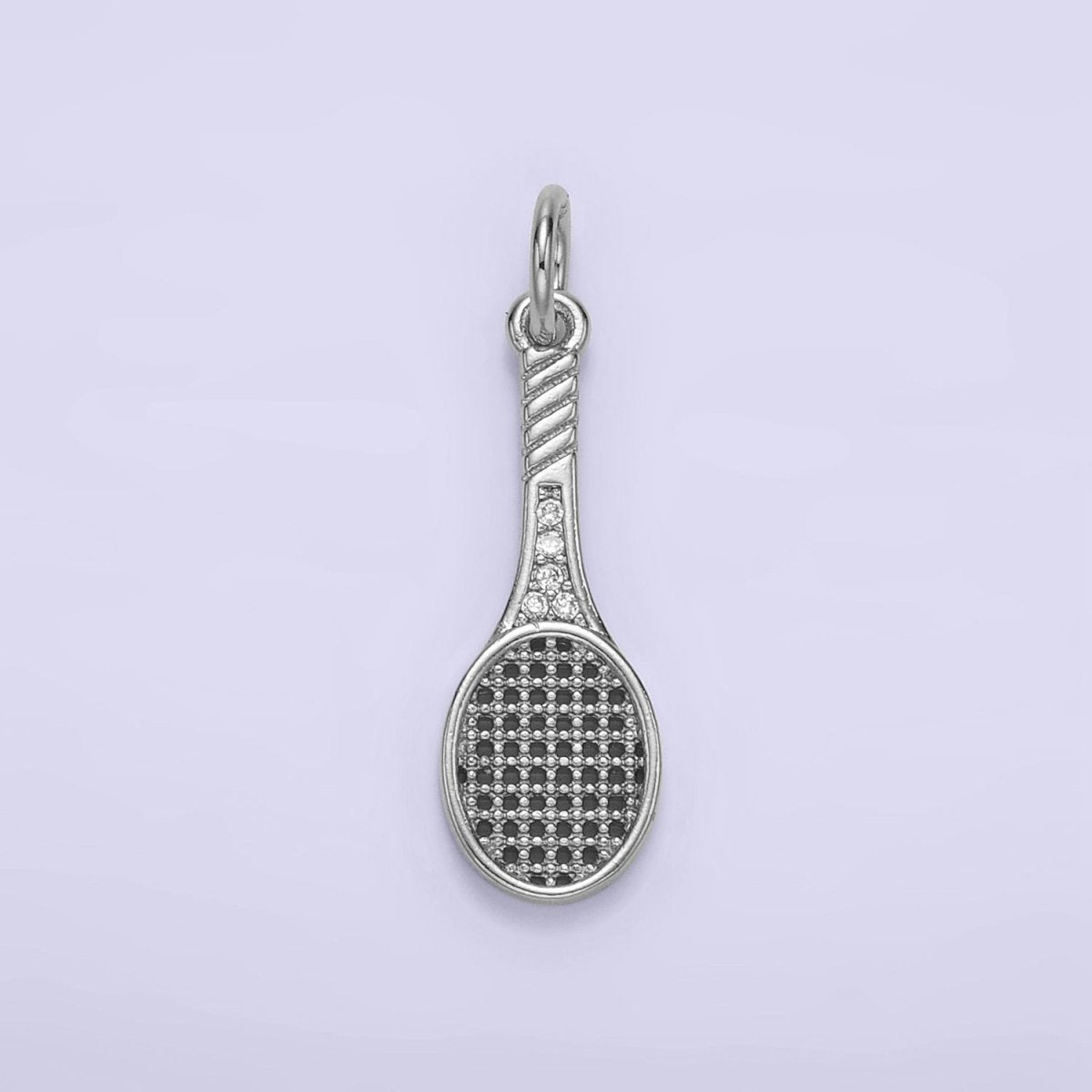 24K Gold Filled Micro Paved CZ Tennis Racket Charm in Gold &amp; Silver | AG888